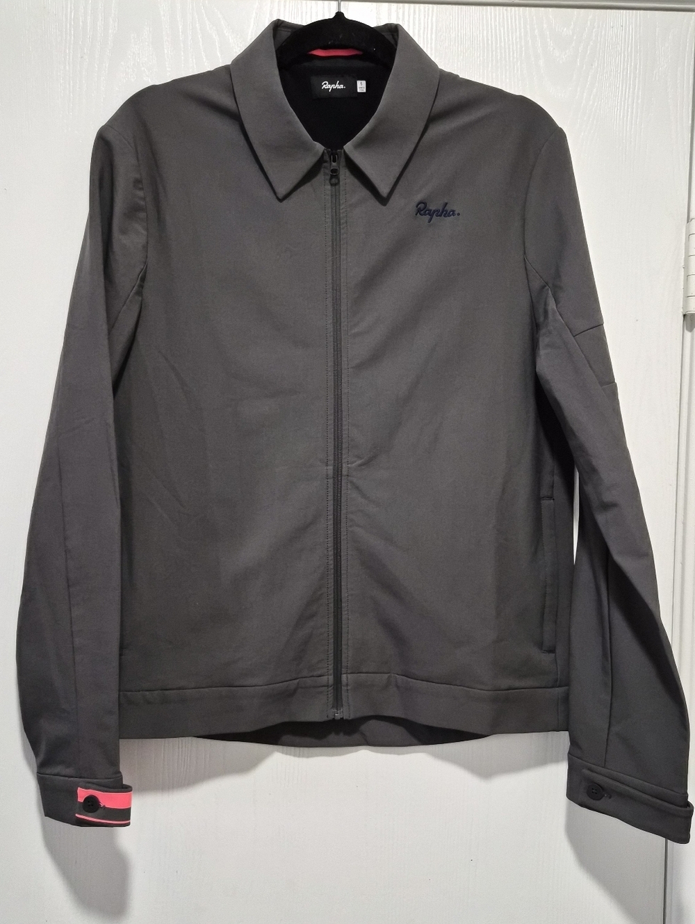 Rapha Mens Loopback Harrington Grey With Pink Lining Full Zip Jacket Size Small
